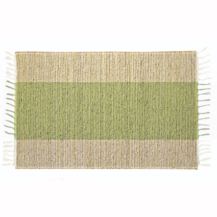 AROMATIC GREEN-STRIPED FRINGED VETIVER BATH MAT - MEDIUM SIZE